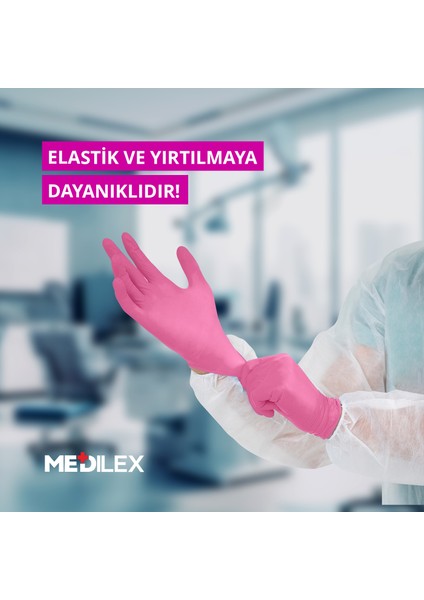 Medilex Tek Kullanımlık Pudrasız Pembe M Beden Muayene Eldiveni 100'lü