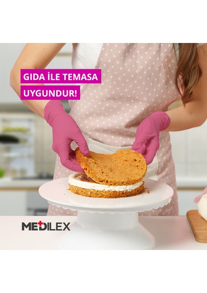 Medilex Tek Kullanımlık Pudrasız Pembe M Beden Muayene Eldiveni 100'lü