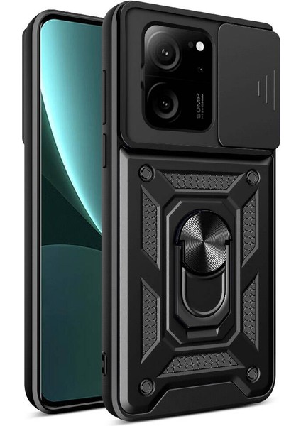Xiaomi Mi 13T Pro Uyumlu Sah Kılıf Magnetik Standlı Kamera Korumalı Zore Sürgülü Vega Kapak-Siyah