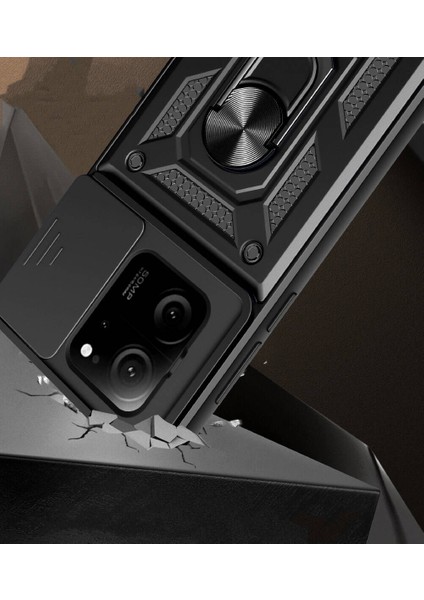 Xiaomi Mi 13T Pro Uyumlu Sah Kılıf Magnetik Standlı Kamera Korumalı Zore Sürgülü Vega Kapak-Siyah