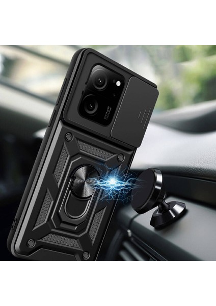 Xiaomi Mi 13T Pro Uyumlu Sah Kılıf Magnetik Standlı Kamera Korumalı Zore Sürgülü Vega Kapak-Siyah