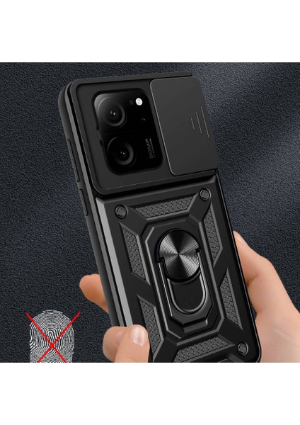 Xiaomi Mi 13T Pro Uyumlu Sah Kılıf Magnetik Standlı Kamera Korumalı Zore Sürgülü Vega Kapak-Siyah