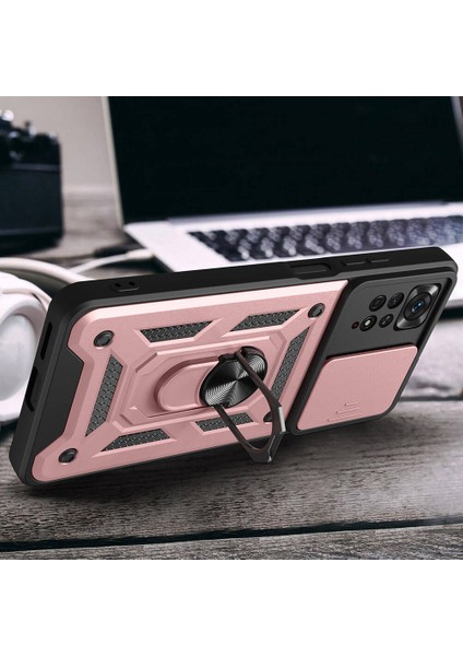 Xiaomi Redmi Note 11 Pro 4g Uyumlu Sah Kılıf Magnetik Standlı Kamera Korumalı Zore Sürgülü Vega Kapa