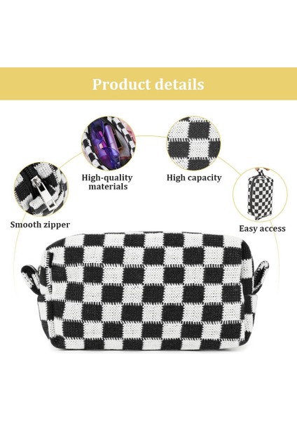 2 Adet Damalı Makyaj Çantaları, Fermuarlı Taşınabilir Seyahat Tuvalet Çantası, Kadınlar Için Makyaj Çantası Saklama Kozmetik Çantası, Siyah ve Açık Kahverengi (Yurt Dışından) fırsatları