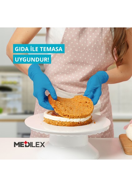 Medilex Tek Kullanımlık Pudrasız Mavi L - Xl Beden Muayene Eldiveni 100'lü