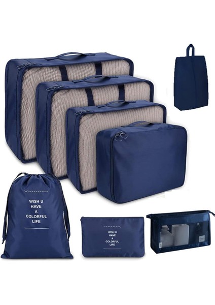Seyahat Paketleme Zarı, Seyahat Zarlı 8 Parçalı Set, Katlanabilir Bagaj Saklama Çantası, Hafif Bagaj Muhafazası, Lacivert (Yurt Dışından)