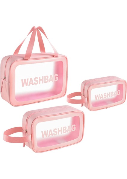 Kozmetik Çantası, Şeffaf, Su Geçirmez, Makyaj Çantası, 3 Adet, Şeffaf, Seyahat Seti, Pembe. (Yurt Dışından)