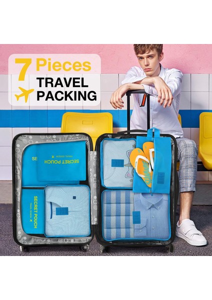 Ayakkabı Çantalı 7 Set Ambalaj Küpü - Sevimli Seyahat Çantaları Farklı Boyutlarda Bavul Için Bagaj Düzenleyicileri, Giyim Iç Çamaşırı Saklama Çantaları Seyahat Aksesuarları Erkek V (Yurt Dışından) modelleri