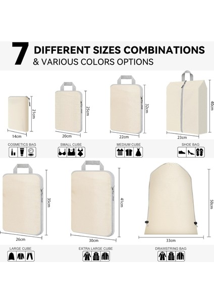 Compression Packing Cubes, 7'lı Set Bavul Düzenleyici, Seyahat Ihtiyaçları Için, Genişletilebilir Seyahat Düzenleyici Seti, Sırt Çantası Için Hafif Paket Çantaları, Bej (Yurt Dışından) fiyatları