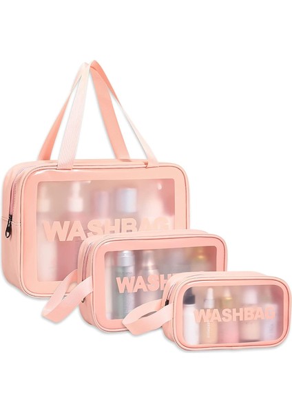 3 Adet Su Geçirmez Şeffaf Kozmetik Çantası, Tuvalet Çantası, Makyaj Çantası, Kadın Erkek Için Saydam Seyahat Tuvalet Organizatörü (Pembe) (Yurt Dışından)
