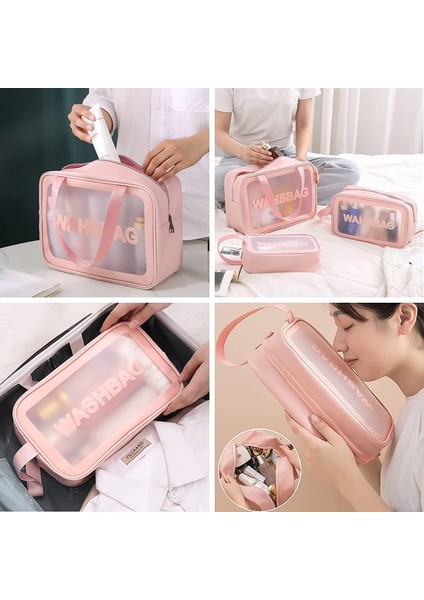 3 Adet Su Geçirmez Şeffaf Kozmetik Çantası, Tuvalet Çantası, Makyaj Çantası, Kadın Erkek Için Saydam Seyahat Tuvalet Organizatörü (Pembe) (Yurt Dışından) fiyatları