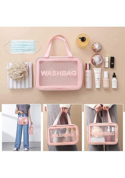3 Adet Su Geçirmez Şeffaf Kozmetik Çantası, Tuvalet Çantası, Makyaj Çantası, Kadın Erkek Için Saydam Seyahat Tuvalet Organizatörü (Pembe) (Yurt Dışından) fırsatları