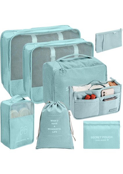 8 Adet Bagaj Paketleme Çantası, Büyük Kapasiteli Çok Fonksiyonlu Polyester Saklama Çantaları Seyahat Organizatörü Ev Malzemeleri Mavi (Yurt Dışından)