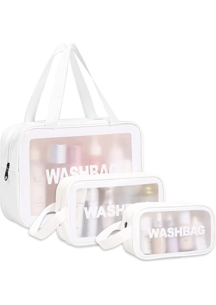 3 Adet Su Geçirmez Şeffaf Kozmetik Çantası, Tuvalet Çantası, Makyaj Çantası, Kadın Erkek Için Saydam Seyahat Tuvalet Organizatörü (Beyaz) (Yurt Dışından)