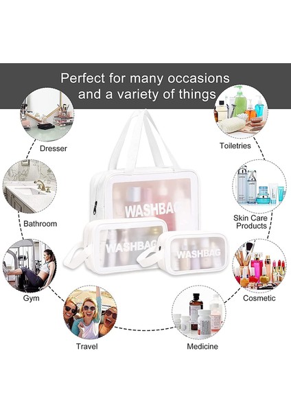 3 Adet Su Geçirmez Şeffaf Kozmetik Çantası, Tuvalet Çantası, Makyaj Çantası, Kadın Erkek Için Saydam Seyahat Tuvalet Organizatörü (Beyaz) (Yurt Dışından) fiyatları