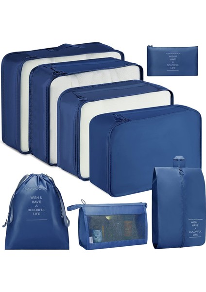 Valiz Düzenleyici Set, 8 Set Paketleme Küpü, Seyahat Düzenleyici, Düzenleyici, Su Geçirmez Valiz Düzenleyici, Paket Çantaları, Seyahat Bagajı, Kıyafet, Ayakkabı, Iç Çamaşırı, Kozme (Yurt Dışından)