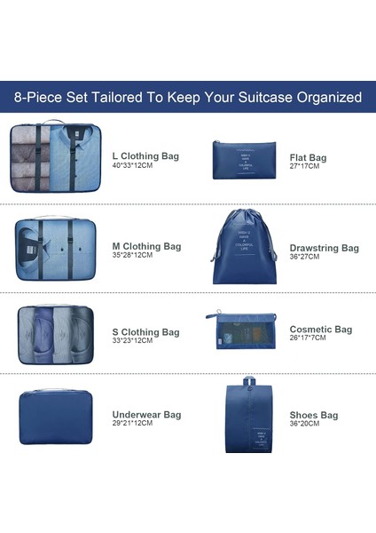 Valiz Düzenleyici Set, 8 Set Paketleme Küpü, Seyahat Düzenleyici, Düzenleyici, Su Geçirmez Valiz Düzenleyici, Paket Çantaları, Seyahat Bagajı, Kıyafet, Ayakkabı, Iç Çamaşırı, Kozme (Yurt Dışından) fiyatları