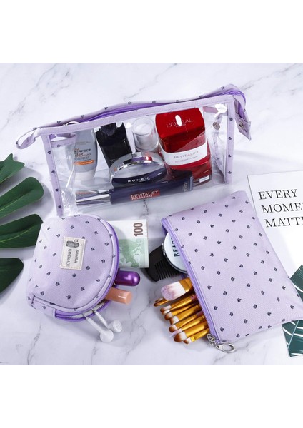 Seyahat Için Şeffaf Tuvalet Çantası, 3 Adet, Su Geçirmez Pvc Makyaj Çantası, Kadınlar Için, Kozmetik Çantası, Küçük Cüzdan, Fermuarlı, Lila, 3 Sizes (Yurt Dışından) fiyatları