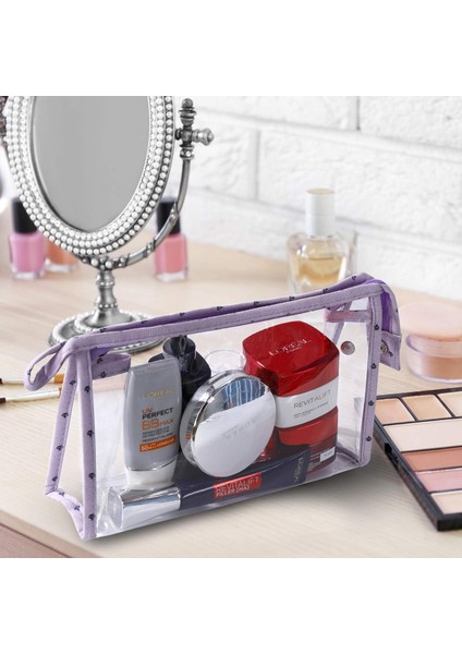 Seyahat Için Şeffaf Tuvalet Çantası, 3 Adet, Su Geçirmez Pvc Makyaj Çantası, Kadınlar Için, Kozmetik Çantası, Küçük Cüzdan, Fermuarlı, Lila, 3 Sizes (Yurt Dışından) modelleri