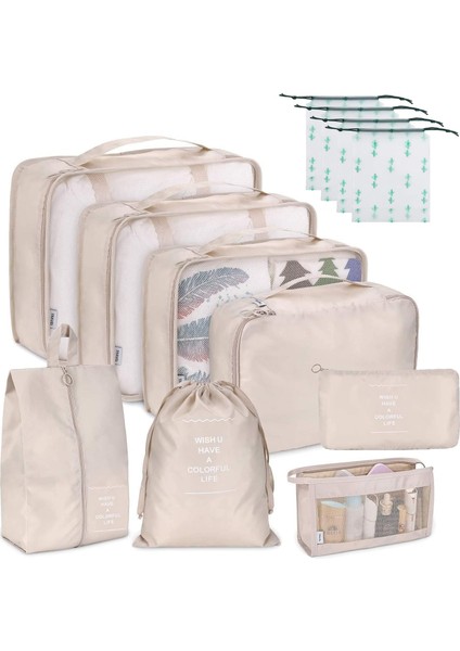 Valiz Düzenleyici Paket Çantası Seti, 12 Parça Paketleme Küpü, Bavul Düzenleyici, Seyahat Düzenleyici, Bagaj Ambalajı, Aile Seyahatleri, Evde Saklama Için (Bej) (Yurt Dışından)