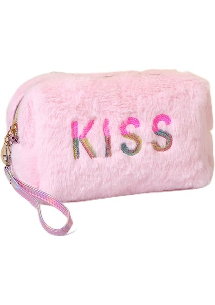 Peluş Makyaj Çantası Taşınabilir Seyahat Tuvalet Çantası Pürüzsüz Fermuarlı El Kozmetik Saklama Çantası (Yurt Dışından)