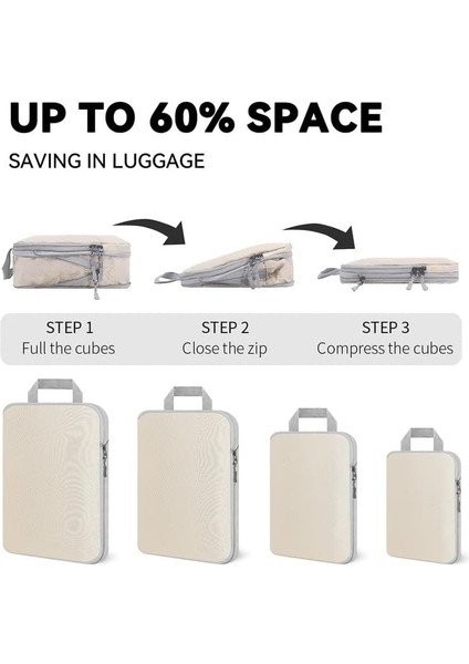 Compression Packing Cubes, 7'lı Set Bavul Düzenleyici, Seyahat Ihtiyaçları Için, Genişletilebilir Seyahat Düzenleyici Seti, Sırt Çantası Için Hafif Paket Çantaları, Bej (Yurt Dışından) modelleri
