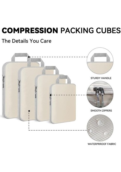 Compression Packing Cubes, 7'lı Set Bavul Düzenleyici, Seyahat Ihtiyaçları Için, Genişletilebilir Seyahat Düzenleyici Seti, Sırt Çantası Için Hafif Paket Çantaları, Bej (Yurt Dışından) fırsatları