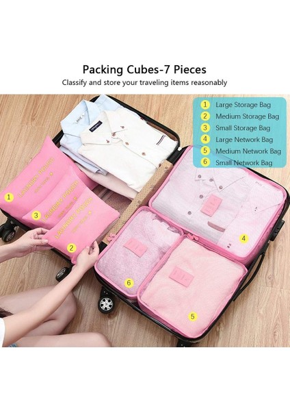 Paketleme Küpleri, 6pcs Seyahat Düzenleyici Ambalaj Torbaları, Seyahat Paketleme Küpü Seti, Su Geçirmez Çanta Giysiler Ayakkabı Kozmetik Makyaj Malzemeleri Saklama Çantaları (Pembe (Yurt Dışından) modelleri