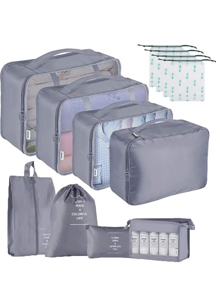 Valiz Düzenleyici Seti, 12 Parçalı Paketleme Küpü Seti, Hafif Seyahat Bagajı Düzenleyici, Su Geçirmez, Seyahat Ambalajı, Aile Seyahatleri, Evde Saklama Için (Gri) (Yurt Dışından)