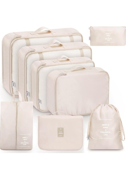 8 Parçalı Seyahat Organizer, Valiz Düzenleyici, Tatil ve Seyahat Için Bavul Organizer, Packing Cubes Seti Travel Organizer, Organizer Çanta - Bej (Yurt Dışından)