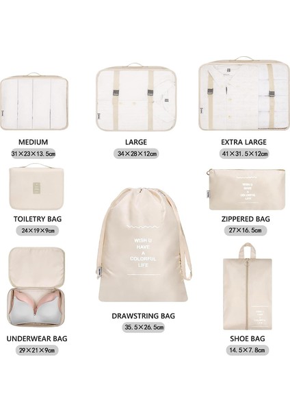 8 Parçalı Seyahat Organizer, Valiz Düzenleyici, Tatil ve Seyahat Için Bavul Organizer, Packing Cubes Seti Travel Organizer, Organizer Çanta - Bej (Yurt Dışından) modelleri