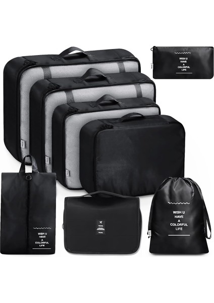 8 Parçalı Seyahat Organizer, Valiz Düzenleyici, Tatil ve Seyahat Için Bavul Organizer, Packing Cubes Seti Travel Organizer, Organizer Çanta - Siyah (Yurt Dışından)
