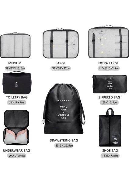 8 Parçalı Seyahat Organizer, Valiz Düzenleyici, Tatil ve Seyahat Için Bavul Organizer, Packing Cubes Seti Travel Organizer, Organizer Çanta - Siyah (Yurt Dışından) fırsatları
