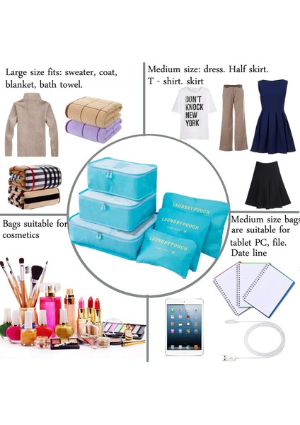 Laundry Pouch Bavul -Valiz Düzenleyici Organizeri Çanta 6'lı Seti (Mavi) (Yurt Dışından) modelleri