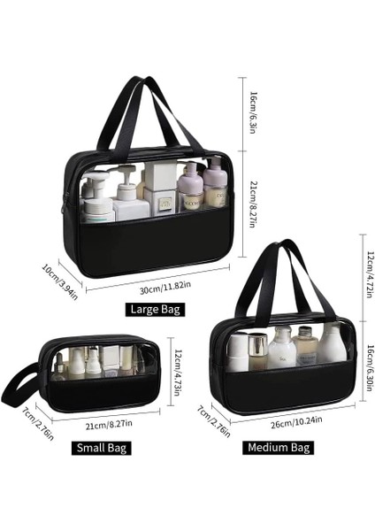 Kozmetik Çantası, Şeffaf, 3 Adet, Su Geçirmez, Makyaj Çantası, Seyahat Için, Şeffaf Makyaj Çantası, Taşıma Saplı, Kozmetik ve Tuvalet Malzemeleri Için Düzenleyici, Siyah, Kozmetik (Yurt Dışından) fiyatları