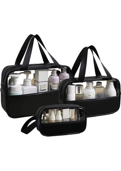 Kozmetik Çantası, Şeffaf, 3 Adet, Su Geçirmez, Makyaj Çantası, Seyahat Için, Şeffaf Makyaj Çantası, Taşıma Saplı, Kozmetik ve Tuvalet Malzemeleri Için Düzenleyici, Siyah, Kozmetik (Yurt Dışından) modelleri