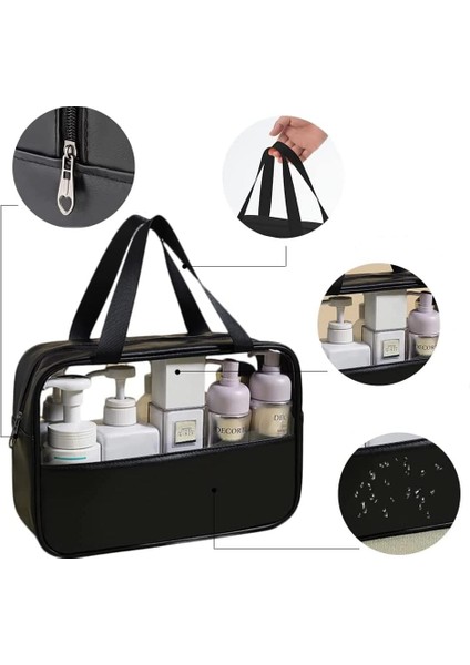 Kozmetik Çantası, Şeffaf, 3 Adet, Su Geçirmez, Makyaj Çantası, Seyahat Için, Şeffaf Makyaj Çantası, Taşıma Saplı, Kozmetik ve Tuvalet Malzemeleri Için Düzenleyici, Siyah, Kozmetik (Yurt Dışından) fırsatları