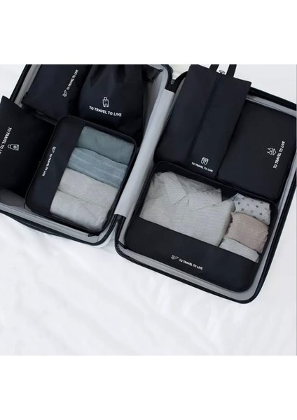 7 Adet Duffle Saklama Çantası Ambalaj Küp Saklama Çantaları Seyahat Bagaj Düzenleyici Seti (Siyah) (Yurt Dışından)