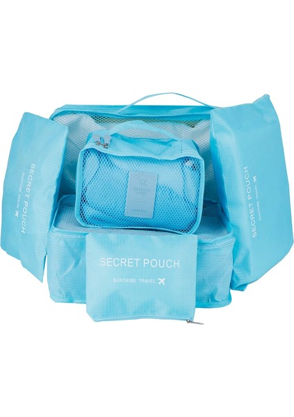 6 Adet/takım Seyahat Saklama Çantası, Naylon Kumaş Bagaj Organizatör Fermuarlı Net Kumaş 3 Boyutta Ambalaj Poşetleri Net Çantalar Hafif Dayanıklı Giysi(Mavi) (Yurt Dışından)