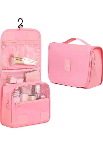 Asılı Tuvalet Çantası, Kadınlar Için Seyahat Yıkama Çantası Taşınabilir Katlanır Kozmetik Organizatör Büyük Kapasiteli Kız Makyaj Çantası Ayrı Bölmeli Su Geçirmez Duş Çantası, Pemb (Yurt Dışından)