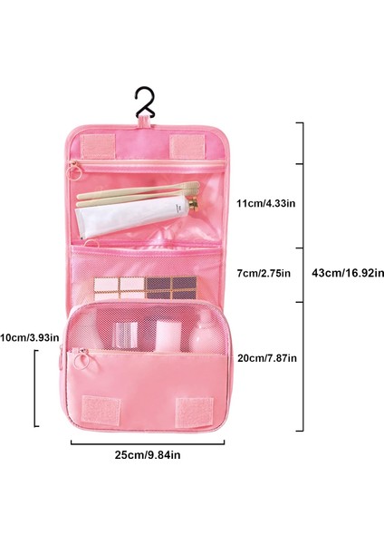 Asılı Tuvalet Çantası, Kadınlar Için Seyahat Yıkama Çantası Taşınabilir Katlanır Kozmetik Organizatör Büyük Kapasiteli Kız Makyaj Çantası Ayrı Bölmeli Su Geçirmez Duş Çantası, Pemb (Yurt Dışından) modelleri