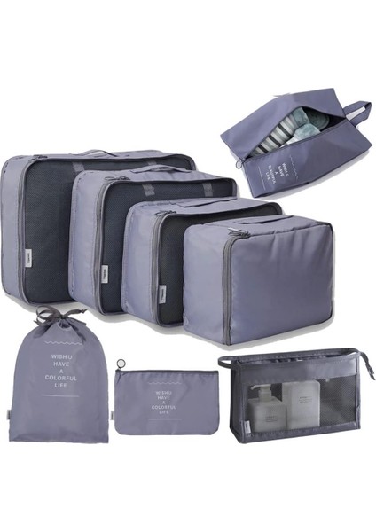 Seyahat Paketleme Küpü, 8 Parçalı Set Seyahat Küpü, Katlanabilir Bagaj Saklama Çantası, Hafif Bagaj Saklama Çantası (Gri) (Yurt Dışından)