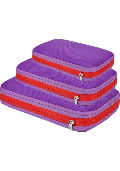 Seyahat Organizatör Çantaları 3 Adet Çok Işlevli Seyahat Küpleri Bavul Su Geçirmez Saklama Çantası Seti Mor (Yurt Dışından)