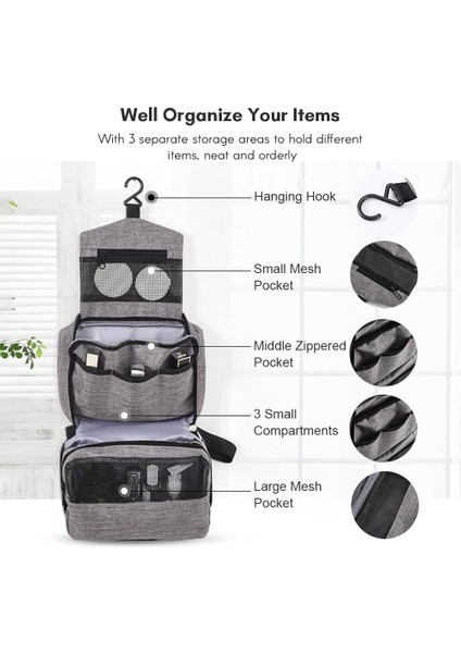 Asılı Kanca ile Taşınabilir Tuvalet Çantası Tuvalet Malzemeleri Için Seyahat Çantası Suya Dayanıklı Kozmetik Çantası Seyahat Makyaj Organizatör Kadın Kızlar Için Büyük Kapasiteli T (Yurt Dışından) modelleri