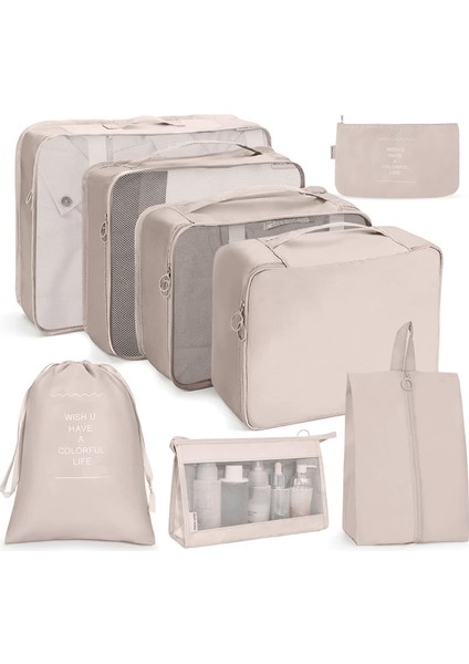 Paketleme Küpleri, 8 Adet Seyahat Organizatörü Paketleme Çantaları, Seyahat Bavulu Paketleme Organizatörleri, Su Geçirmez Temel Çanta Giysiler Ayakkabı Kozmetik Makyaj Malzemeleri (Yurt Dışından)