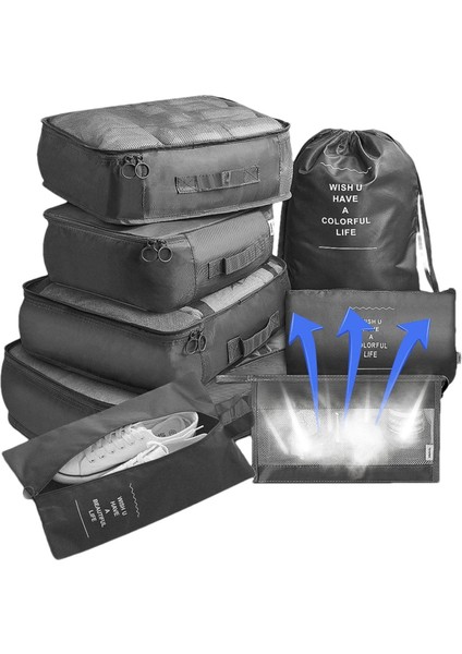 Seyahat Için Ambalaj Küpleri, Valizler Için 8 Adet Ambalaj Poşeti, Su Geçirmez Saklama Çantası, Seyahat Dişli Tuvalet Malzemeleri Kozmetik Giysi Ayakkabı Çantası (Yurt Dışından)