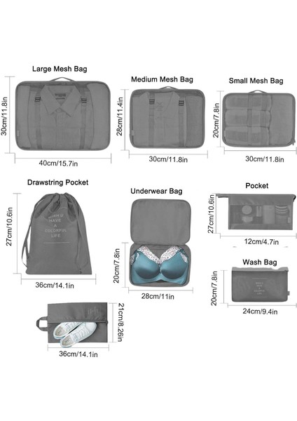 Seyahat Için Ambalaj Küpleri, Valizler Için 8 Adet Ambalaj Poşeti, Su Geçirmez Saklama Çantası, Seyahat Dişli Tuvalet Malzemeleri Kozmetik Giysi Ayakkabı Çantası (Yurt Dışından) fırsatları
