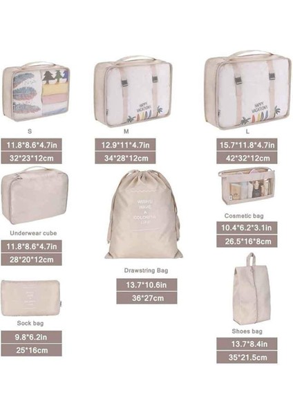 Seyahat Depolama Düzenleyici, Seyahat Düzenleyici Çantalar, Ayakkabı Çantalı 8 Parça Paket Küpleri, Seyahat Bavul Düzenleyici (Bej) (Yurt Dışından)