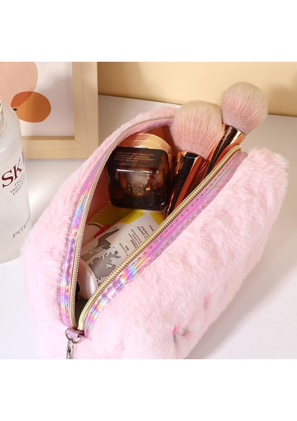 Peluş Makyaj Çantası Taşınabilir Seyahat Tuvalet Çantası Pürüzsüz Fermuarlı El Kozmetik Saklama Çantası (Yurt Dışından) modelleri