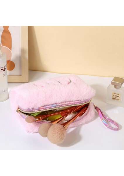 Peluş Makyaj Çantası Taşınabilir Seyahat Tuvalet Çantası Pürüzsüz Fermuarlı El Kozmetik Saklama Çantası (Yurt Dışından) indirimleri